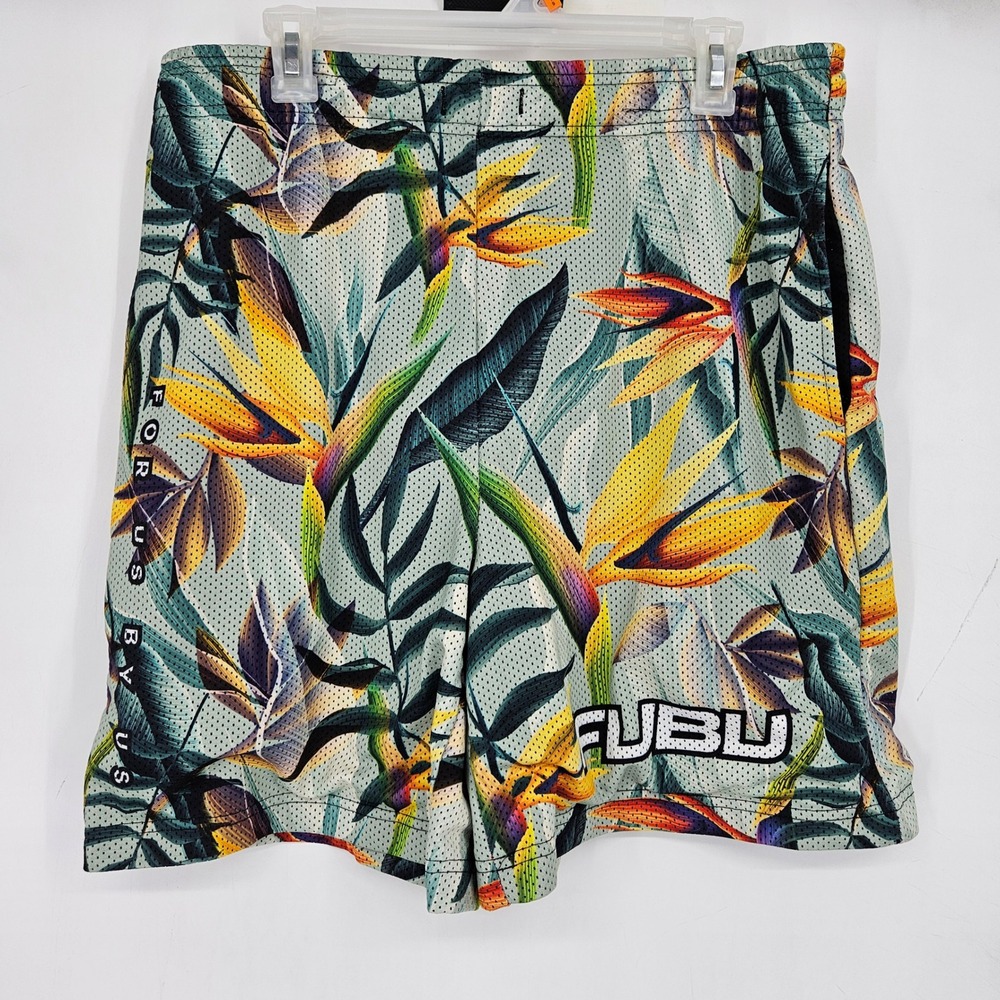 Fubu Basketball Shorts Mens XL Hawaiian Floral Mesh Pockets All Over Print